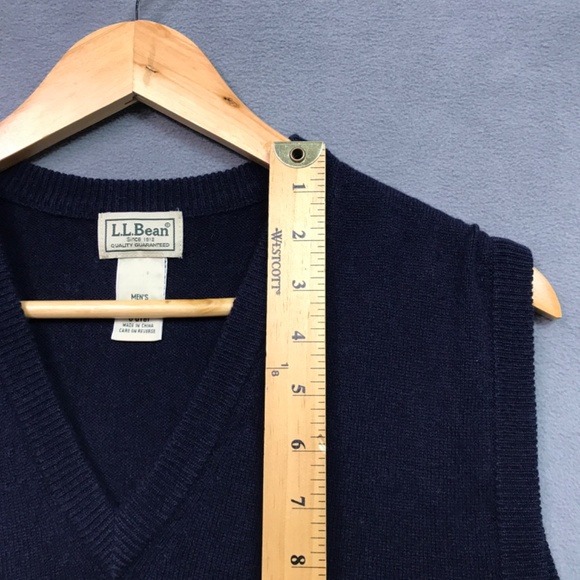 LL Bean Sweater Vest Lambs Wool Mens Large Tall Blue V-neck Hole in Back - Picture 6 of 10